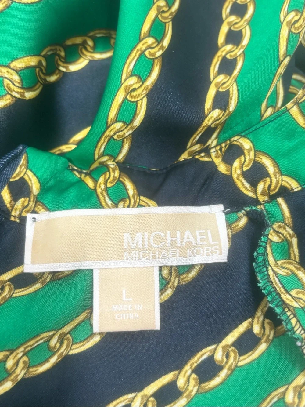 Michael Michael Chain Neck Sleeveless Blouse Green Black Gold Size L
